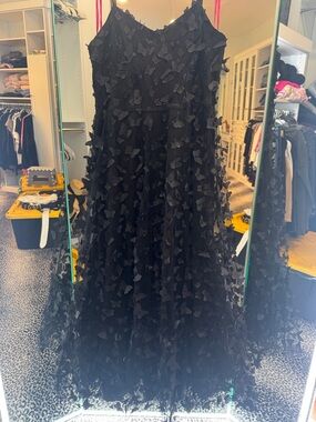 Betsey Johnson Black Maxi Dress with 3D Butterfly Appliqués
